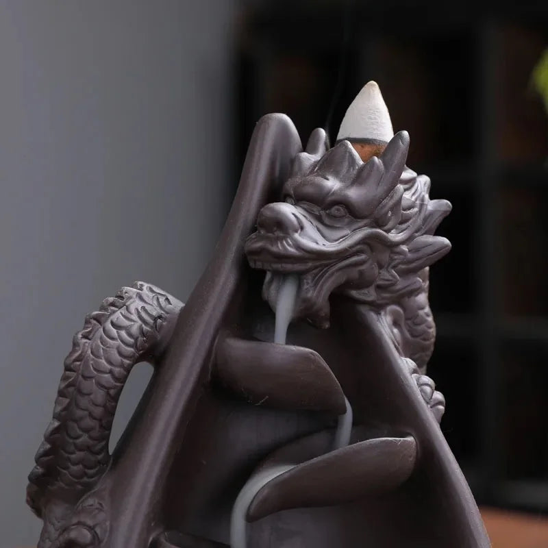 Retro Handmade Ceramic Dragon Waterfall Backflow Incense Burner Zen Incense Stick Holder Censer Living Room Crafts Ornament