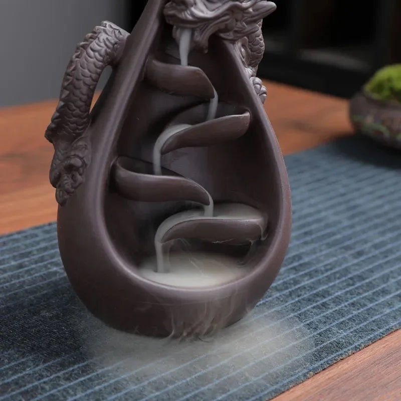 Retro Handmade Ceramic Dragon Waterfall Backflow Incense Burner Zen Incense Stick Holder Censer Living Room Crafts Ornament