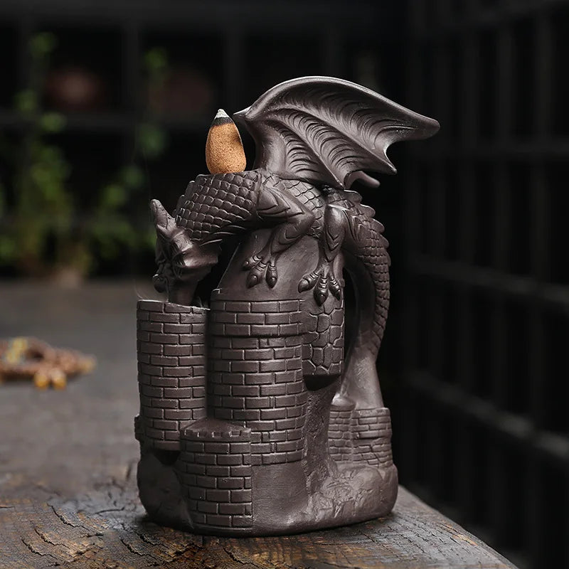 Retro Handmade Ceramic Dragon Waterfall Backflow Incense Burner Zen Incense Stick Holder Censer Living Room Crafts Ornament