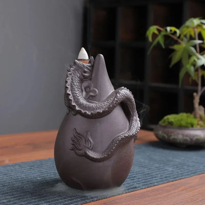 Retro Handmade Ceramic Dragon Waterfall Backflow Incense Burner Zen Incense Stick Holder Censer Living Room Crafts Ornament